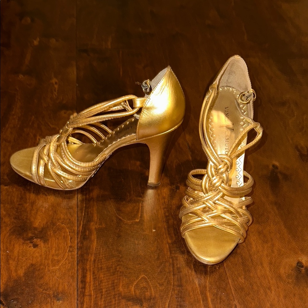 Vince Camuto Gold Strappy Heels for Special Occasions